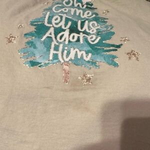 Gildan Sand DryBlend Christmas  T-Shirt with “Come let us adore him”